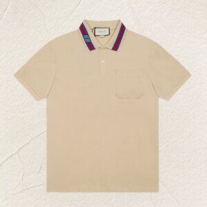 Gucci Logo Stripe Polo Shirt (Beige)